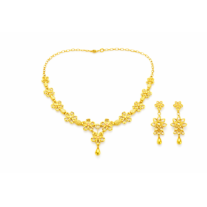 Elegant Floral Gold Necklace Set with Matching Earrings – Premium 18K Gold Plated