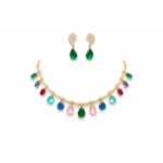9 Gems Stone Necklace Set in 18K Gold Plated – Elegant Multi-Color Jewellery Set