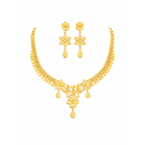 Elegant Floral Necklace Set with Earrings – 18K Gold Plated